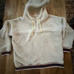 UGG Cream Plush Zip-Up Hoodie with Pale Yellow Drawstrings